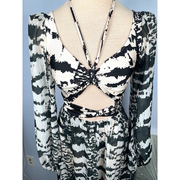 PatBO Alessandra Ambrosio Animal Printed Cutout Long Sleeve Maxi Dress Sz Small - Picture 5 of 11